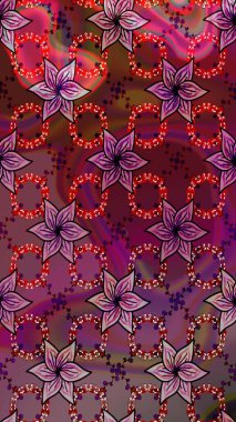 Raster illüstrasyonu. Yumuşak, bahar çiçekleri mor renklerde. Yaprak ve çiçeklerin suluboya resmi, mor renkte çizim deseni.