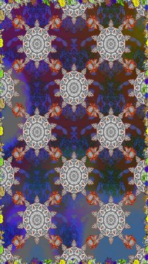 Raster illüstrasyonunda kusursuz çiçek deseni. Düz Çiçek Elementleri Tasarımı. Gri ve kahverengi renkli çiçekler. Renkli Bahar Teması Kusursuz Arkaplan.