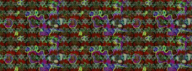 Renkli Bahar Teması eskiz kalıbı. Düz Çiçek Elementleri Tasarımı. Asya tekstil tarzında. Yeşil ve kırmızı renkte çiçekler. Çiçek desenli çizim. Raster illüstrasyonu.