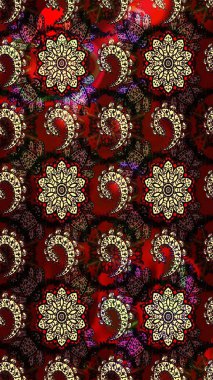 Raster illüstrasyonundaki çiçek desenli çizim. Düz Çiçek Elementleri Tasarımı. Renkli Bahar Teması eskiz kalıbı. Kahverengi ve siyah renkte çiçekler.