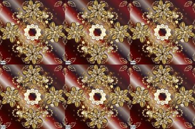 Noel altın kar tanesi kusursuz desen. Sembol bayramı, yeni yıl kutlamaları, altın desenler. Kış kar dokusu duvar kağıdı. Kahverengi, bej ve nötr renklerde altın kar taneleri.