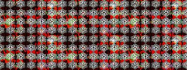 Raster illüstrasyonundaki çiçek desenli çizim. Siyah ve kırmızı renkte çiçekler.