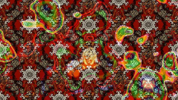 Raster illüstrasyonundaki çiçek desenli çizim. Kahverengi ve kırmızı renkte çiçekler.