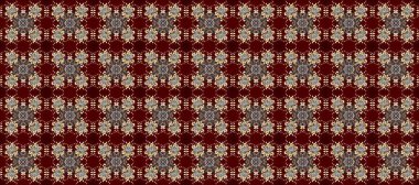 Çiçekli süslemeli, pürüzsüz bir desen. Duvar kâğıdı için altın süslü bir illüstrasyon. Kahverengi, kırmızı ve bej renkli Arap dekoru. Süslü dantel iz sürücü. Doğu tarzında vintage tasarım ögesi.