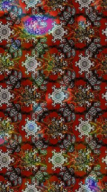 Kıvırcık, parlak örgü. Desen, çizim, çiçek sınırı. Eski moda arka plan. Raster illüstrasyonu. Güzel, parlak, pürüzsüz kumaş, tuval. Çiçeklerin çelengi.