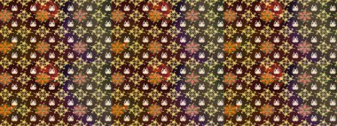 Raster illüstrasyonu. Şirin çiçekli eskiz deseni ve kahverengi ve mor renkli yapraklar, suluboya çiçek deseni, duvar kağıdı, kart veya kumaş için fayanslı.