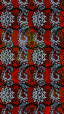 Güzel kumaş deseni. Çiçek desenli çizim. Düz Çiçek Elementleri Tasarımı. Raster illüstrasyonu. Renkli Bahar Teması eskiz kalıbı. Asya tekstil tarzında.