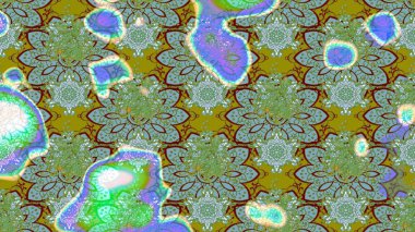 Yeşil ve mavi renkli bitkilerden oluşan parlak çiçekli çizim deseni.