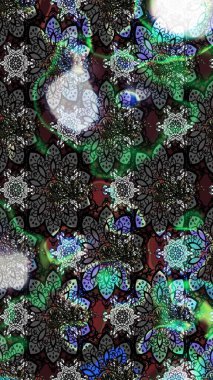 Raster illüstrasyonu. Gri ve siyah renklere karalamalar çizilmiş çiçek deseni.