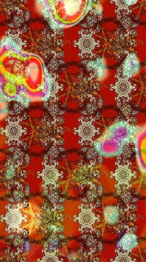 Düz Çiçek Elementleri Tasarımı. Çiçekli çiçek deseni, suluboya. Kahverengi ve kırmızı renkte çiçekler. Renkli Bahar Teması eskiz kalıbı. Raster illüstrasyonu.