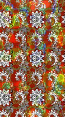 Renkli Yaz Temalı eskiz kalıbı. Güzel kumaş deseni. Raster Illustrasyon 'daki Çiçek Deseni' nin son moda çizimi. Düz Çiçek Elementleri Tasarımı.