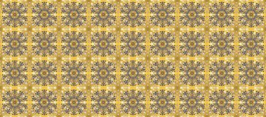 Damask eskiz süsü. Geleneksel raster ve altın desen. Klasik oryantal desen sarı, bej ve kahverengi renkler üzerine.