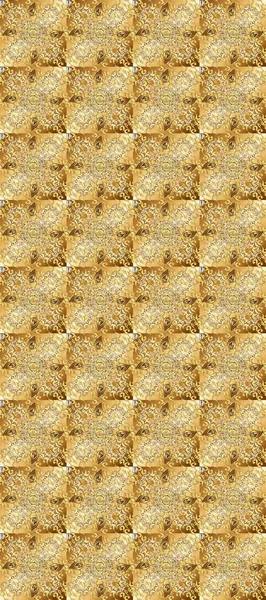 Kusursuz oryantal klasik altın desen. Sarı, nötr ve bej renklerde altın tekrarlayan elementler içeren Raster soyut arka planı.