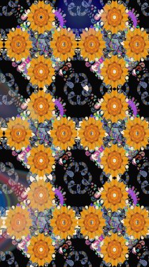 Çiçek desenli eskiz. Siyah renkli çiçekler. Tişört baskısı için çiçek boyama rasteriName.