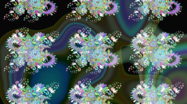 Çiçekler suluboya tarzında yeşil ve mavi renklerde. Suluboya çizim kalıbı. Çiçek izi.