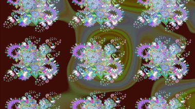 Çiçek desenli çizim. Raster illüstrasyonu. Kahverengi renkli Asyalı tekstil.