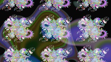 Raster illüstrasyonundaki çiçek desenli çizim. Düz Çiçek Elementleri Tasarımı. Renkli Bahar Teması eskiz kalıbı. Siyah ve nötr renkte çiçekler.