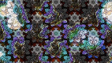 Raster illüstrasyonu. Eskiz arkaplan modeli. Gri ve siyah renkli yapraklı yabani çiçekler. Suluboya, elle çizilmiş.