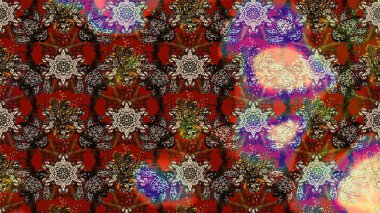 Nakış desenli çiçek deseni. Renkli grunge, soyut arkaplanı kolonya ve bej çiçekleriyle süslüyor. İzler, kumaş, duvar kağıtları, tekstil için raster dokusu.