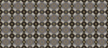 Gri ve kahverengi renklerde altın elementlerle kusursuz desen. Klasik raster sarısı, kusursuz desen. Klasik klasik klasik arka plan. Geleneksel oryantasyon süsü.