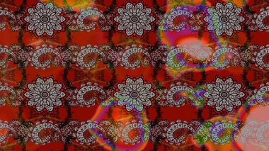 Çiçek buketleriyle klasik bir eskiz şekli. Raster illüstrasyonu. Kırmızı ve kahverengi renklerde.