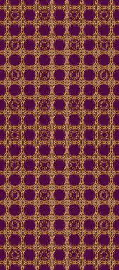 Raster illüstrasyonu. Kusursuz altın desenli bukleler. Mor, kahverengi ve bej rengi, altın elementlerle. Raster altın desen. Doğu tarzı arabesk.