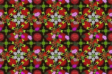 Renkli Bahar Temalı Kusursuz Arkaplan. Çiçek deseni. Raster kusursuz. Güzel kumaş deseni. Düz Çiçek Elementleri Tasarımı.