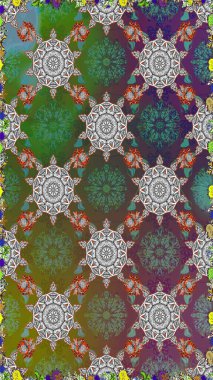 Raster düz çiçekleri pürüzsüz desen. Yeşil ve gri renkli çiçekler. Tasarım hediye paketi, tebrik kartları, posterler ve afiş tasarımı.