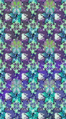 Raster Modaya uygun kumaş deseni. Mor renkli şirin çiçek deseni. Düz Çiçek Elementleri Tasarımı. Renkli Bahar Teması çizim şablonu.