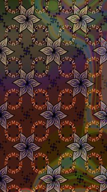 Raster illüstrasyonu. Kahverengi ve yeşil renklerde. Çiçekli güzel suluboya desen.