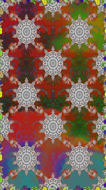 El çizimi. Çiçekli, yapraklı, çiçeksiz çiçek desenli. Raster illüstrasyonu.