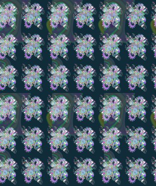 Mavi ve yeşil renkli çiçekler. Düz Çiçek Elementleri Tasarımı. Raster illüstrasyonundaki çiçek desenli çizim. Renkli Bahar Teması çizim şablonu.