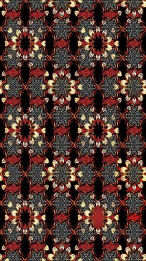 Raster çiçek izi. Klasik taslak çizimi. Çiçekli siyah ve kahverengi çizim deseni.