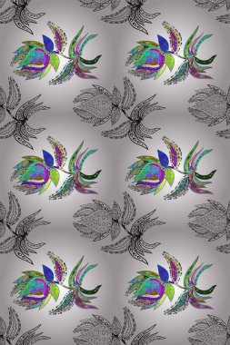 Gri, kırmızı ve beyaz renklerde çiçeklerle kusursuz çiçek deseni. Suluboya tarzında gri, kırmızı ve beyaz renkte çiçekler.