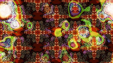 Kahverengi ve siyah renkli Asya tekstili. Raster illüstrasyonu. Çiçek desenini çiz.