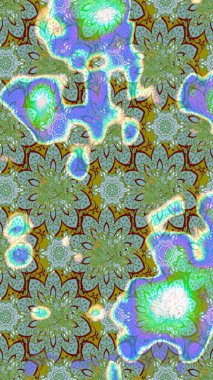 Sanat ilham verici ve mavi renkli çiçekler ve arkasında iz bırakıyor. Raster deseni. Yeşil ve mavi el çizimi desen. Karalama çiçekleri çizim deseni.