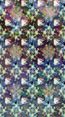 Raster illüstrasyonundaki çiçek desenli çizim. Mavi renkte çiçekler.