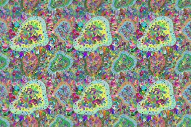 Süslü kumaş desenli kusursuz çiçek deseni. Düz Çiçek Elementleri Tasarımı. Renkli Bahar Teması Kusursuz Arkaplan.