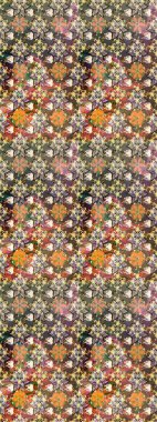 Raster illüstrasyonu. Suluboya çiçekli çiçek deseni. Kahverengi renkli Asyalı tekstil.