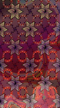 Çiçekli karalama şeklinde Raster çiçek deseni. Nazik, narin çiçek arkaplanı. Kahverengi ve mor renkte çiçekler.