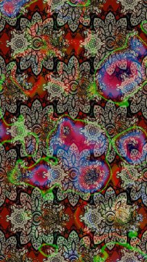 Çiçek grisi ve kahverengi çizim deseni. Raster çiçek izi. Klasik taslak çizimi.