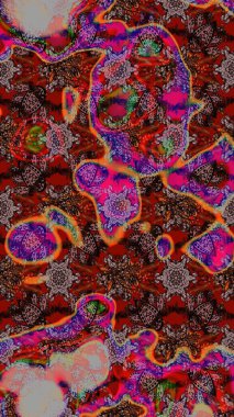 Kahverengi ve kırmızı renklerde bahar çiçekleri. Yaprak ve çiçeklerin suluboya resmi, kahverengi ve kırmızı renklerin çizim şekli. Raster illüstrasyonu.