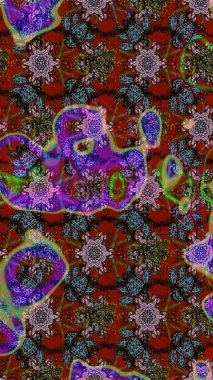 Raster deseni. Bahar çiçekleri dallı desen, kahverengi ve kırmızı renkler çiçekli siluet.