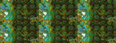 Yeşil ve kahverengi renkli şirin tekstil tarzında. Renkli çizim kalıbı. Çiçek duvar kâğıdı. Raster illüstrasyonu. Çiçek arka planı.