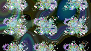 Çiçek izi. Çiçekler suluboya tarzında yeşil ve mavi renklerde. Suluboya çizim deseni.