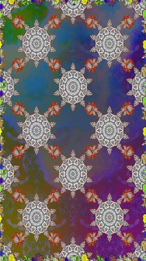 Güzel kumaş deseni. Renkli Bahar Temalı Kusursuz Arkaplan. Asya tekstil tarzında. Raster illüstrasyonu. Düz Çiçek Elementleri Tasarımı. Kusursuz çiçek deseni.