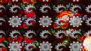 Renkli unsurlarla hareketli arka plan görüntüleri. Çiçekler. Eski model. Bayrak tarzı. Video kaydı. Şablon. Döngü. Kusursuz..