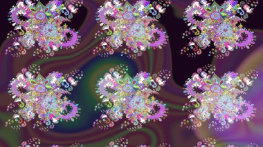 Raster illüstrasyonu. Şirin çiçekli eskiz deseni ve kahverengi ve mor renkli yapraklar, suluboya çiçek deseni, duvar kağıdı, kart veya kumaş için fayanslı.