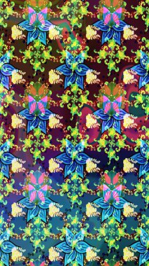 Raster illüstrasyonu. El çizimi. Çiçekli, yapraklı, çiçek desenli çizim..