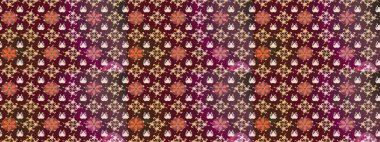 Yaprak ve çiçeklerin suluboya resimleri, kahverengi ve mor renkler üzerine çizimler. Yumuşak, bahar çiçekleri kahverengi ve mor renklerde. Raster illüstrasyonu.